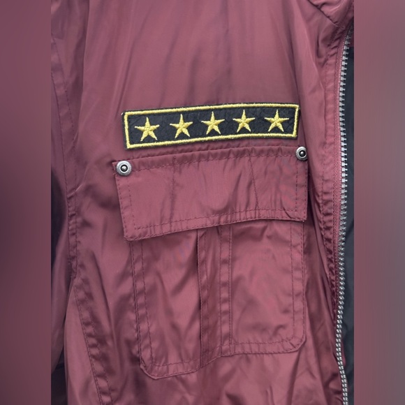 bomber jacket burgundy with american flag and star  patches - Picture 5 of 7